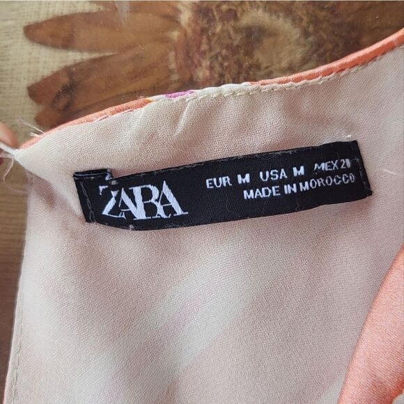 Zara Mixed Print Striped Satin Sleeveless Straight Shift Midi Slip Dress‎ M - Picture 8 of 8